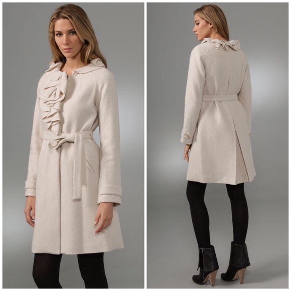 Rebecca Taylor Belted Ruffle Coat BLACK 2/4/6/XS/S - Picture 2 of 8